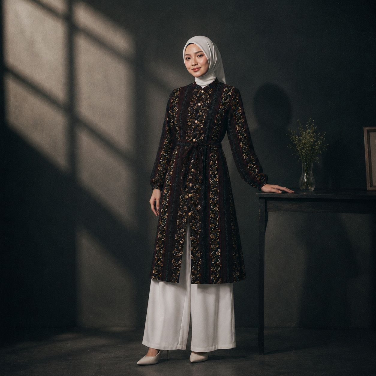 Long Outer Hitam Tunik Malaya Rayon Viscose