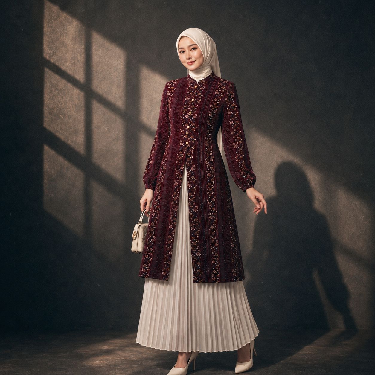 Long Outer Maroon Tunik Malaya Rayon Viscose