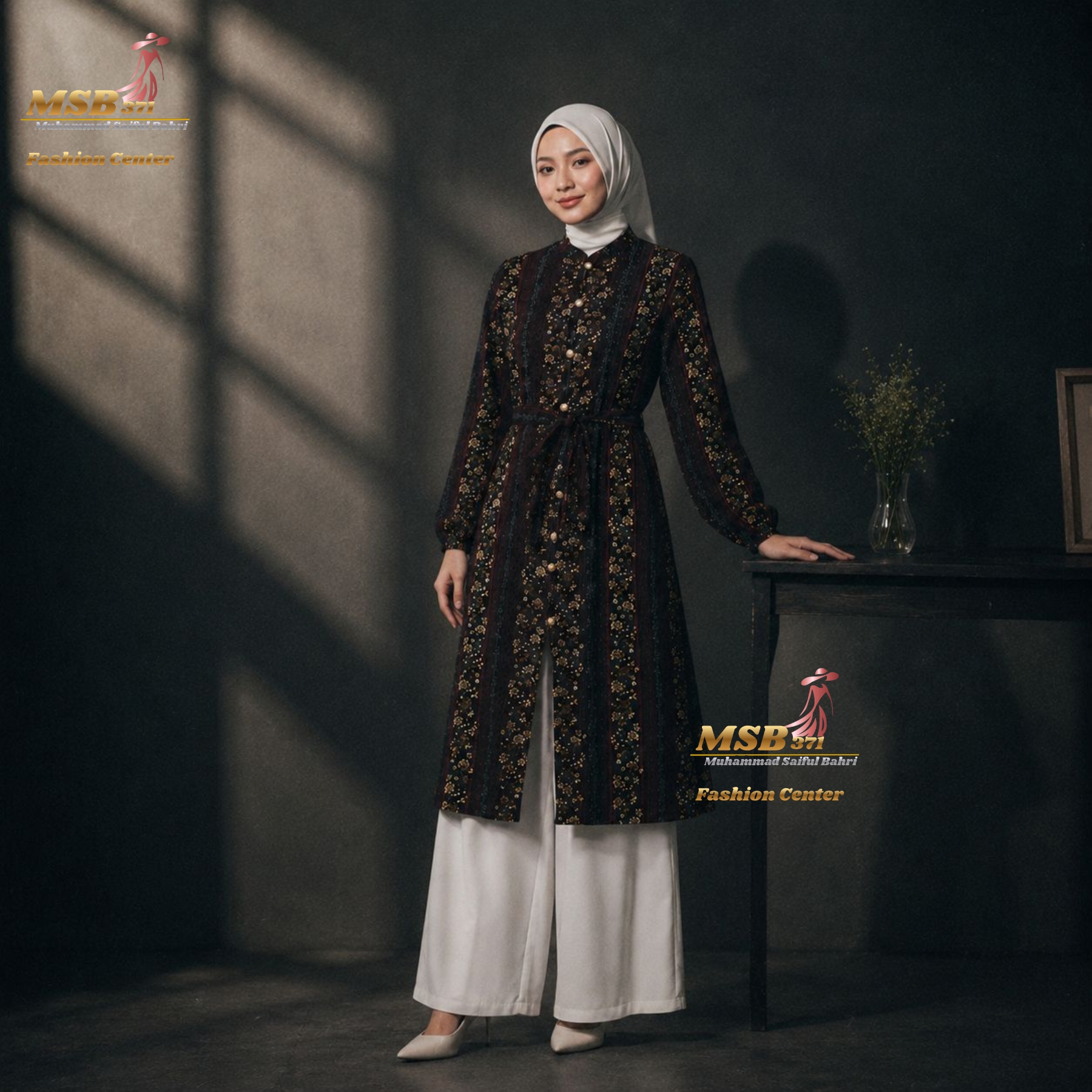 Long Outer Hitam Tunik Malaya Rayon Viscose