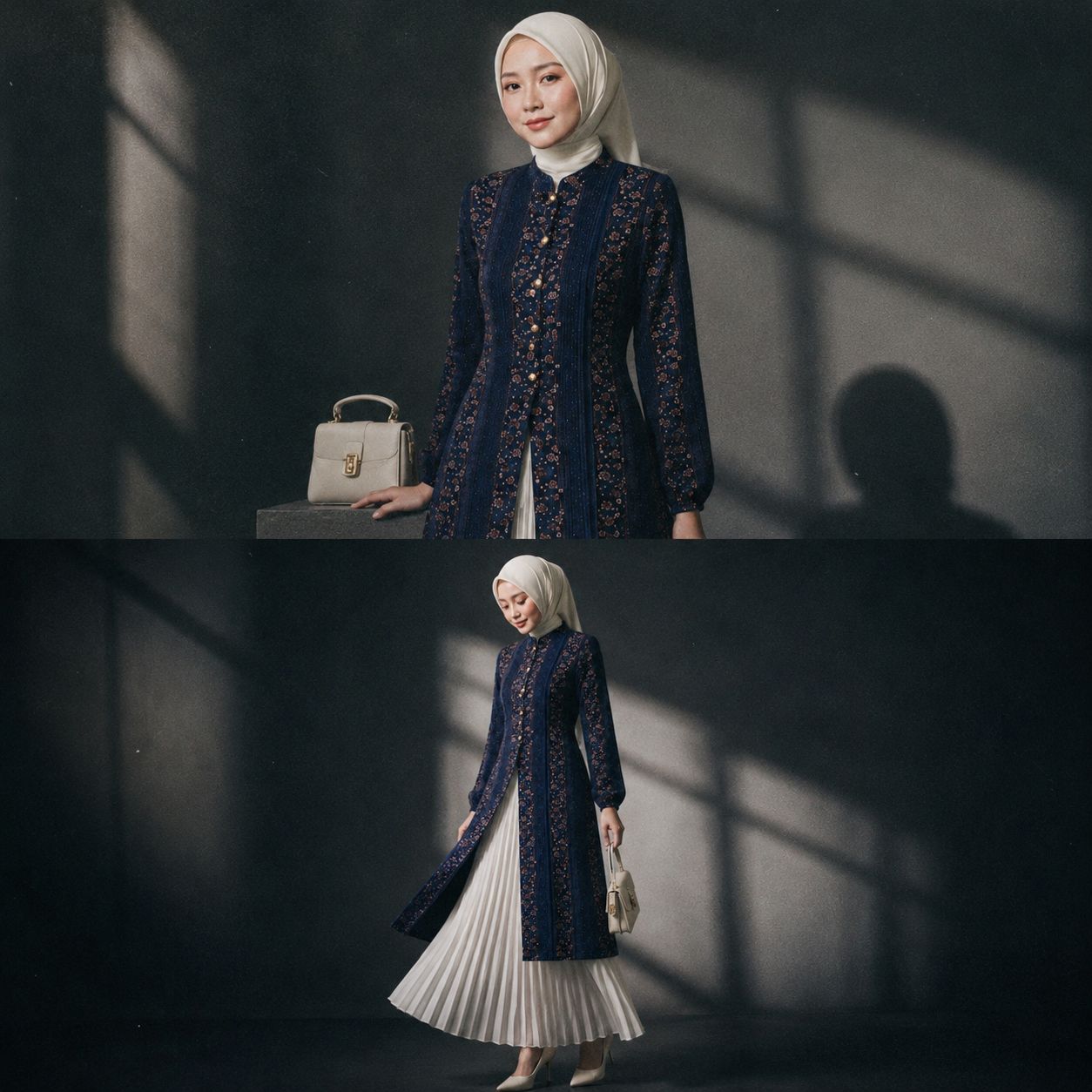Long Outer NavyTunik Malaya Rayon Viscose
