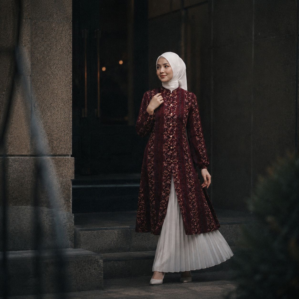 Long Outer Maroon Tunik Malaya Rayon Viscose