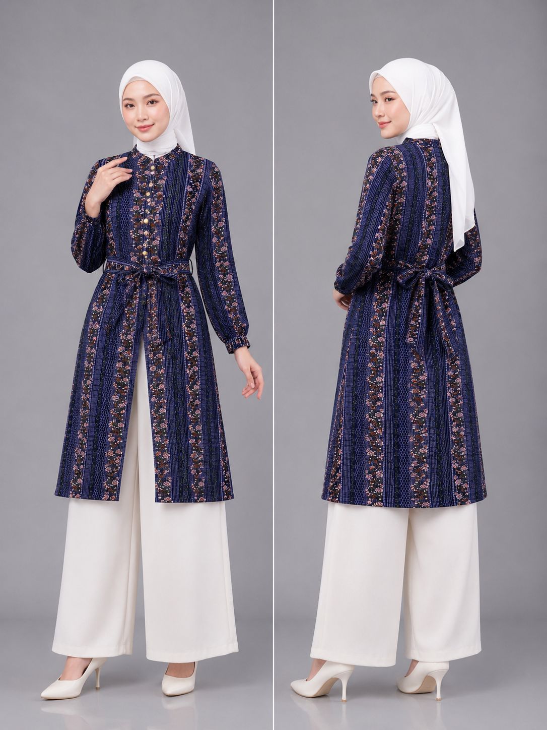 Long Outer NavyTunik Malaya Rayon Viscose