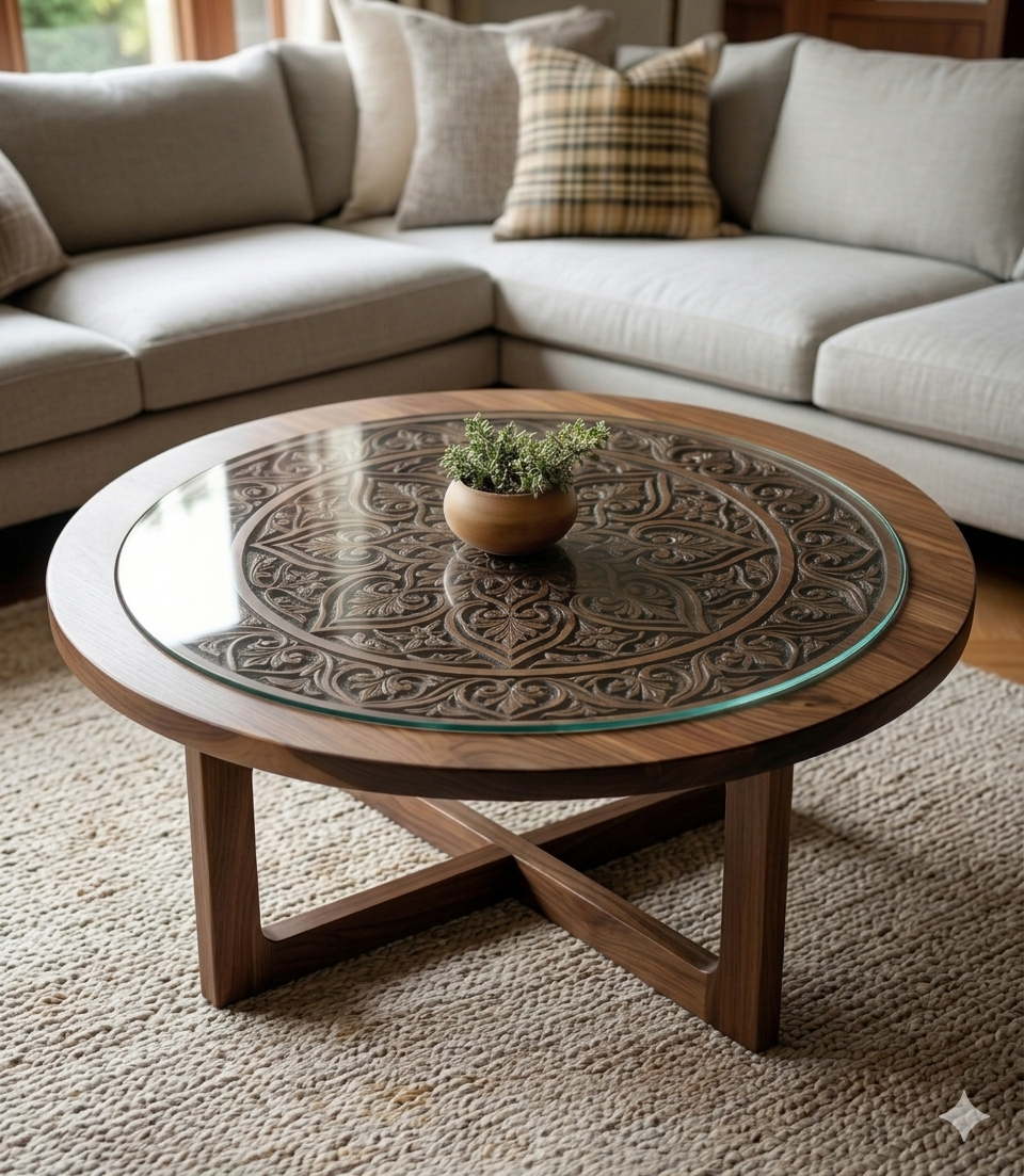 Artisan Round Carved Coffee Table