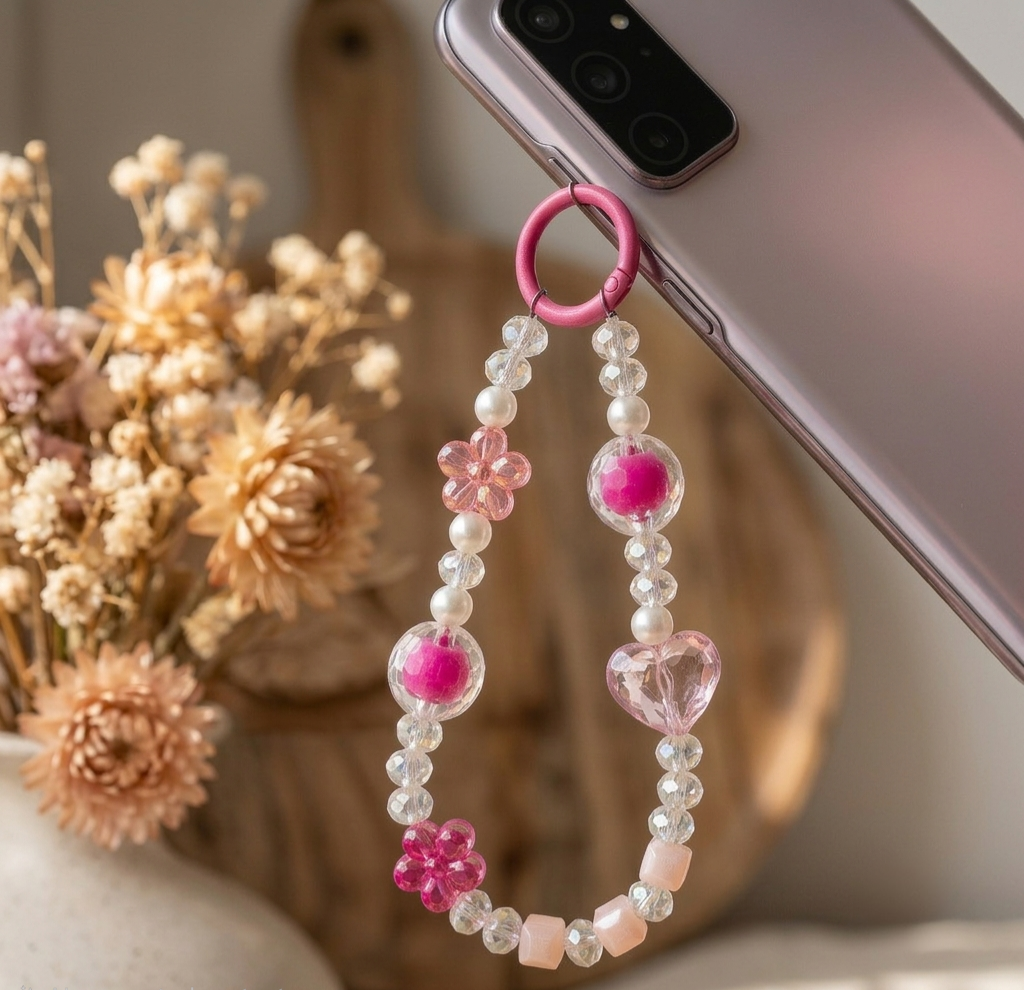 Blue/ Pink Beaded Phone Charm