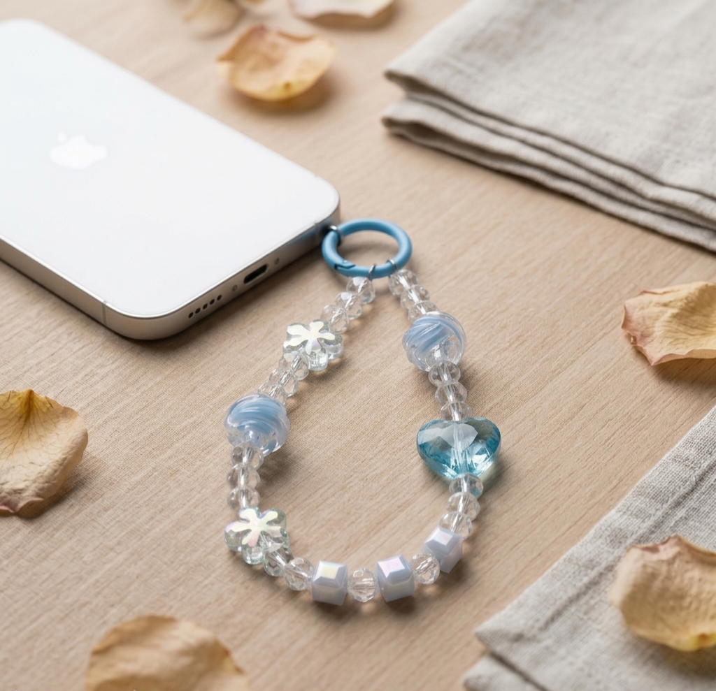 Blue/ Pink Beaded Phone Charm