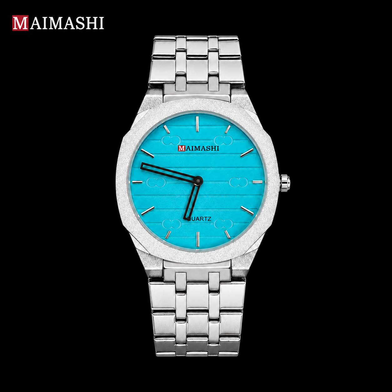 MAIMASHI Classic Silver Watch with Aqua Blue Dial