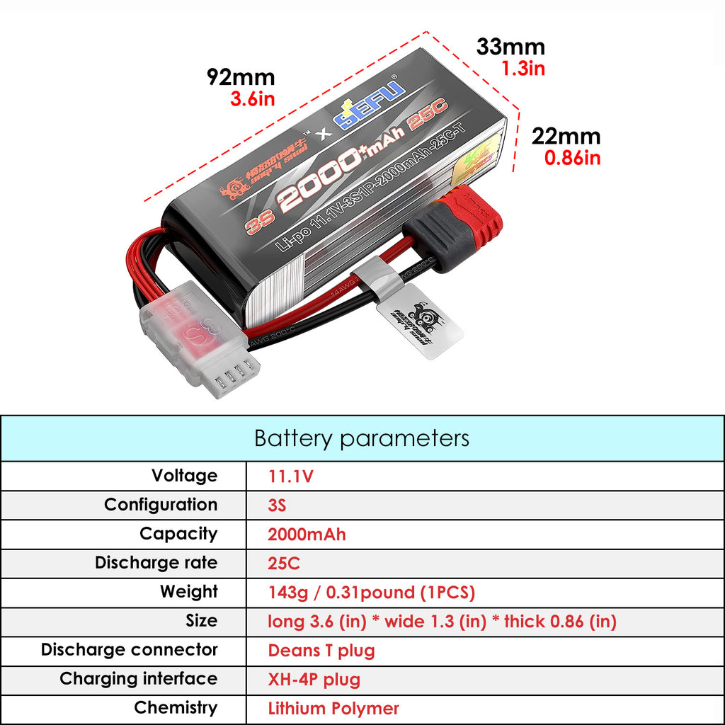 3S 2000mAh 25C LiPo Battery Pack