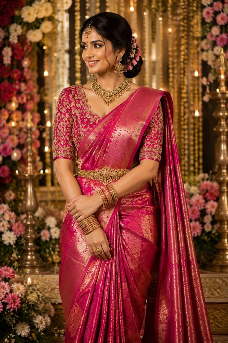 Pink Silk Designer Saree