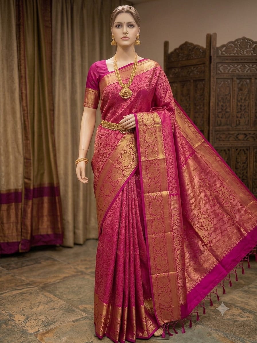 Magenta Silk Banarasi Saree