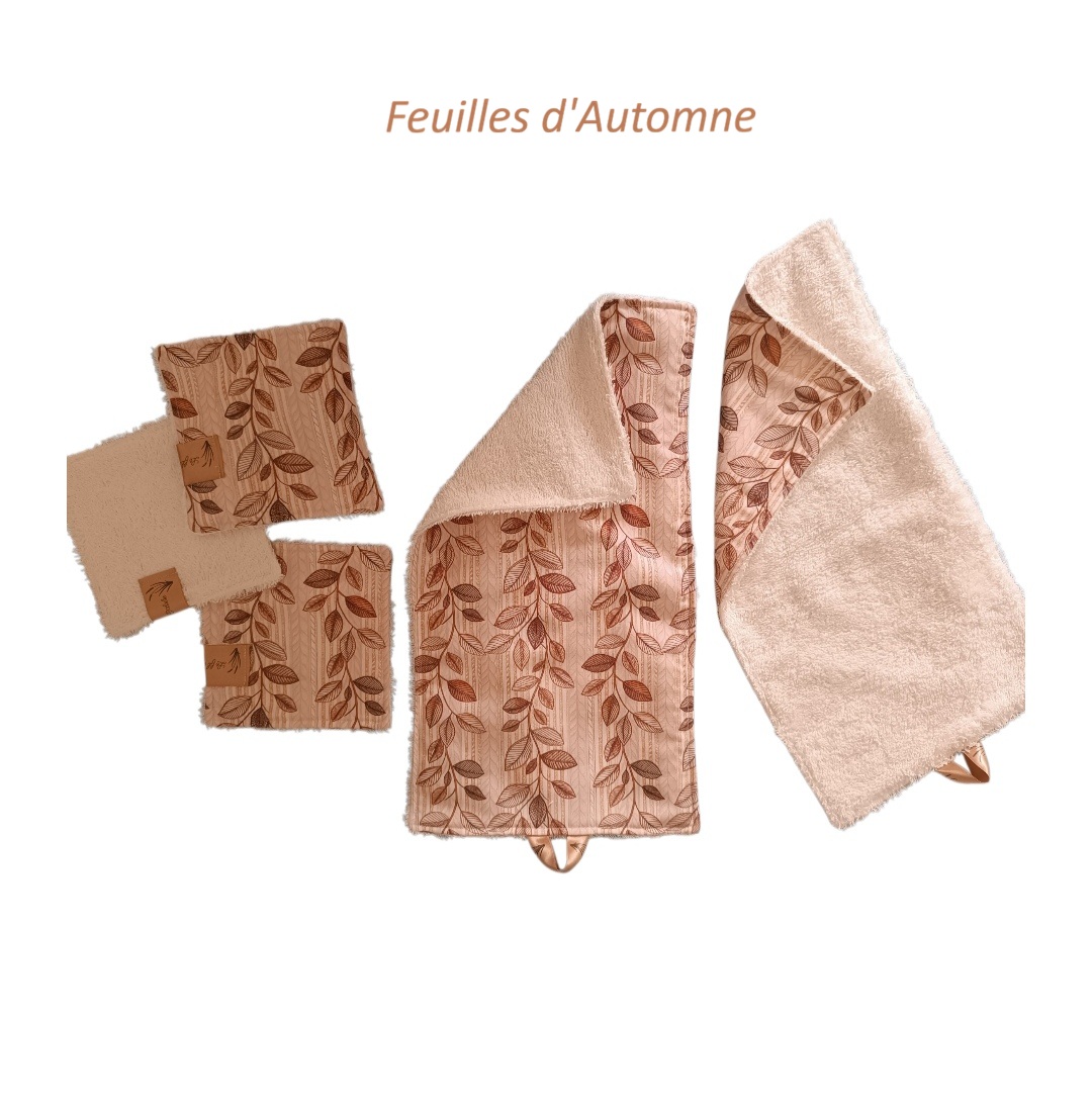 Lot de 2 serviettes invité et 3 lingettes lavables
