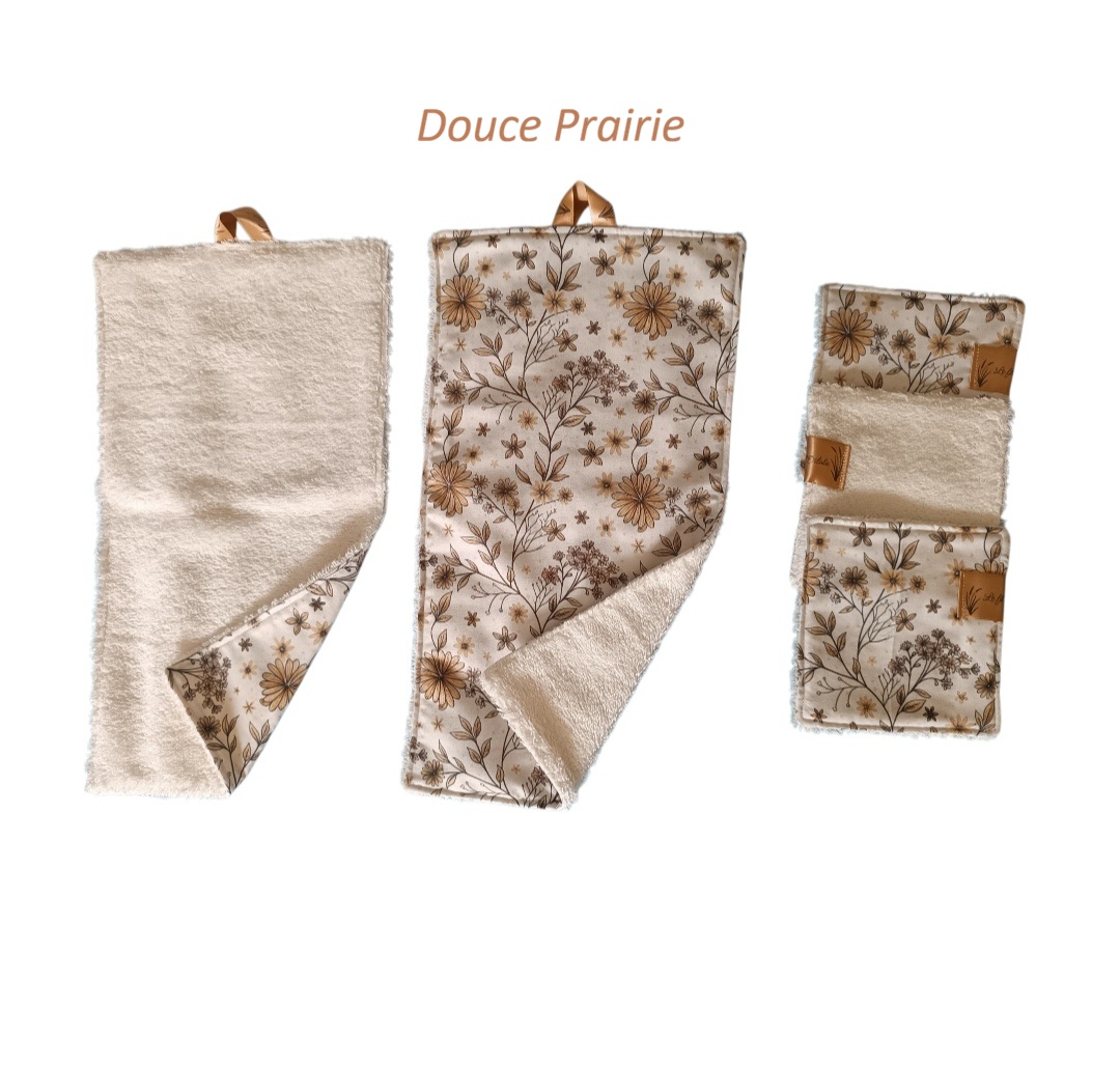 Lot de 2 serviettes invité et 3 lingettes lavables
