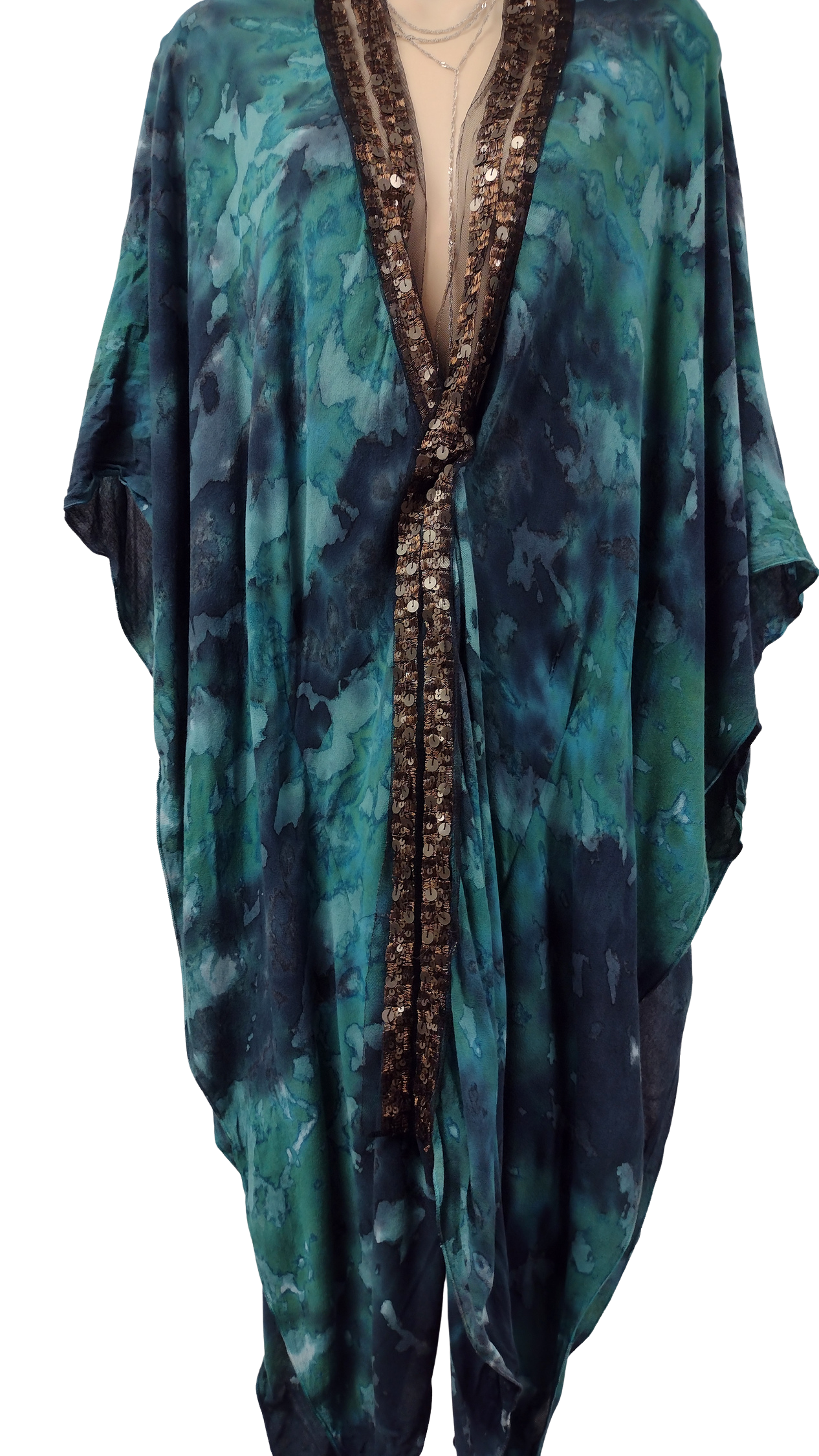 Emerald Sequin Trim Kaftan MADE IN USA