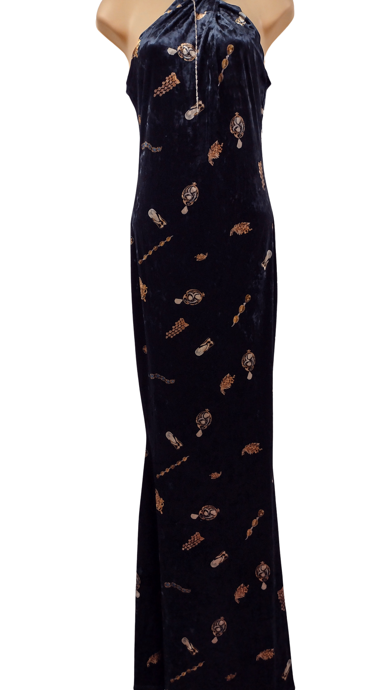 Velvet Embroidered Halter Dress