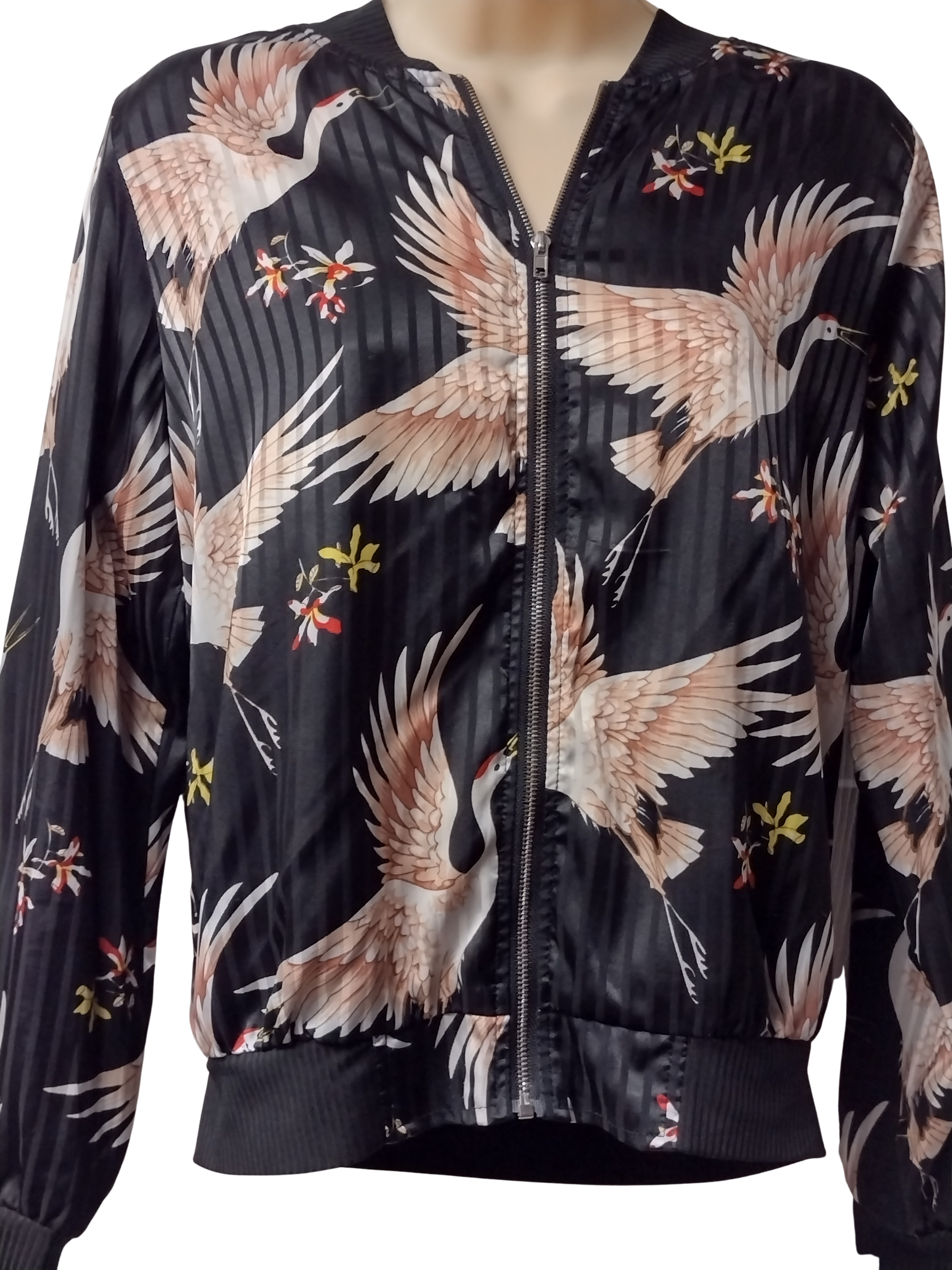 Crane Print Bomber Jacket
