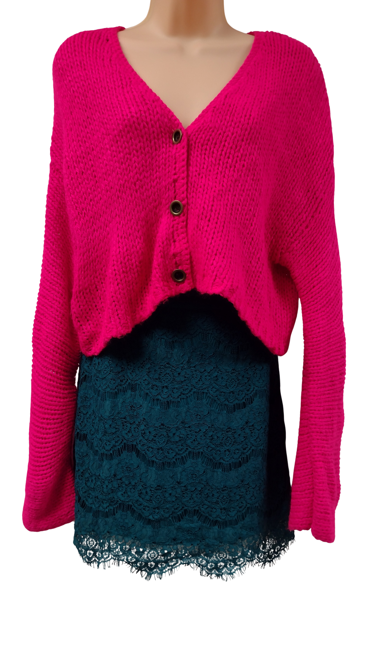 Hot Pink Cardigan & Skirt 