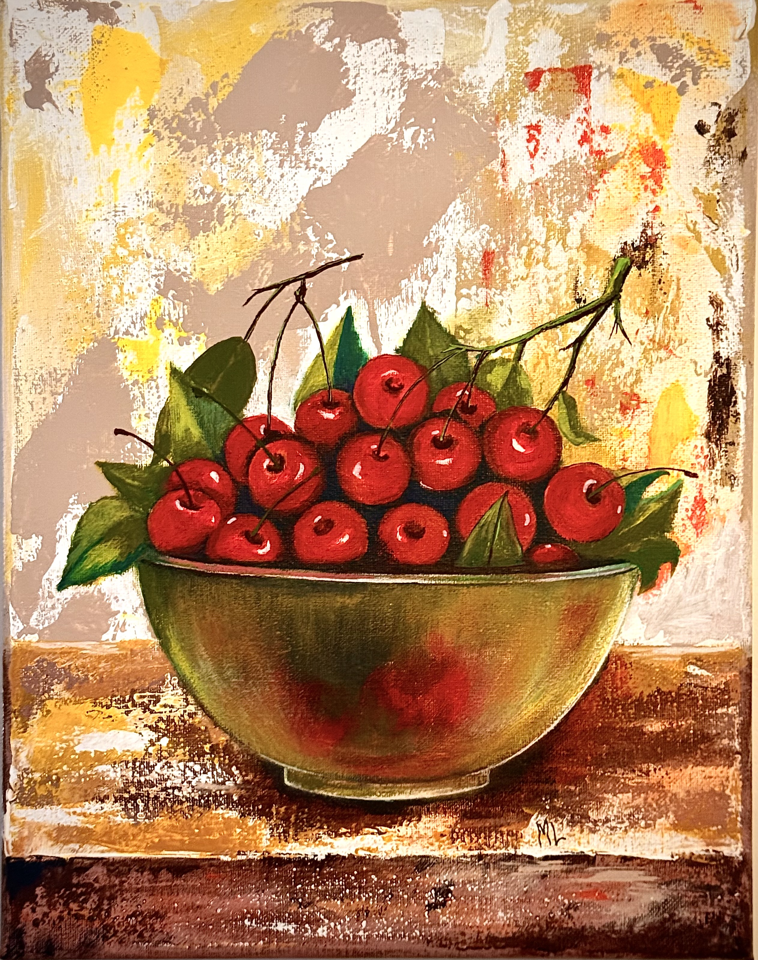 Cherry Bowl Still Life Painting 11 X 14 Acrylic 