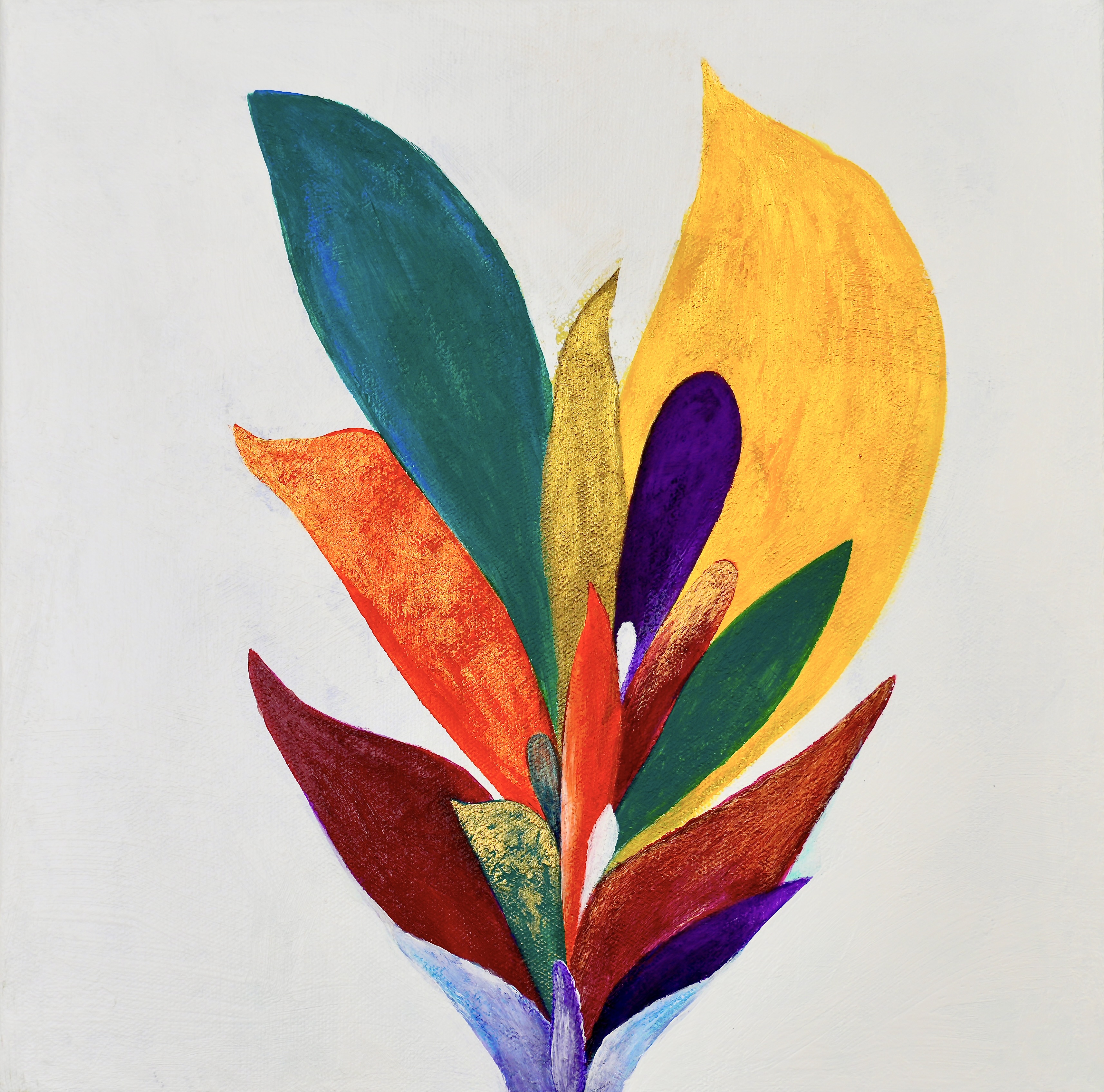 Abstract Colorful Leaves Canvas 12 x 12 Original Acrylic Painting