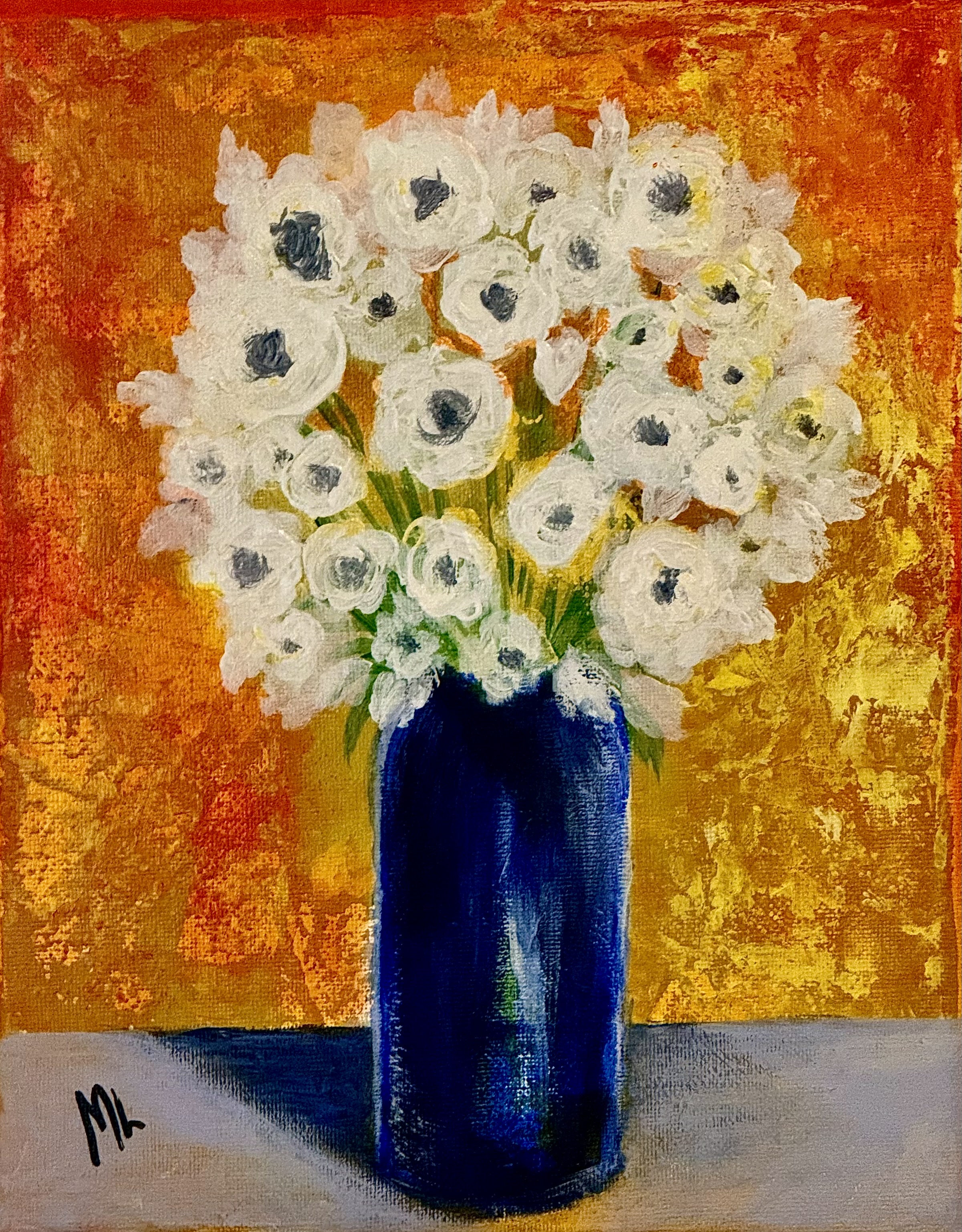 White Blossoms Original Acrylic Painting 8 x 10 on Canvas