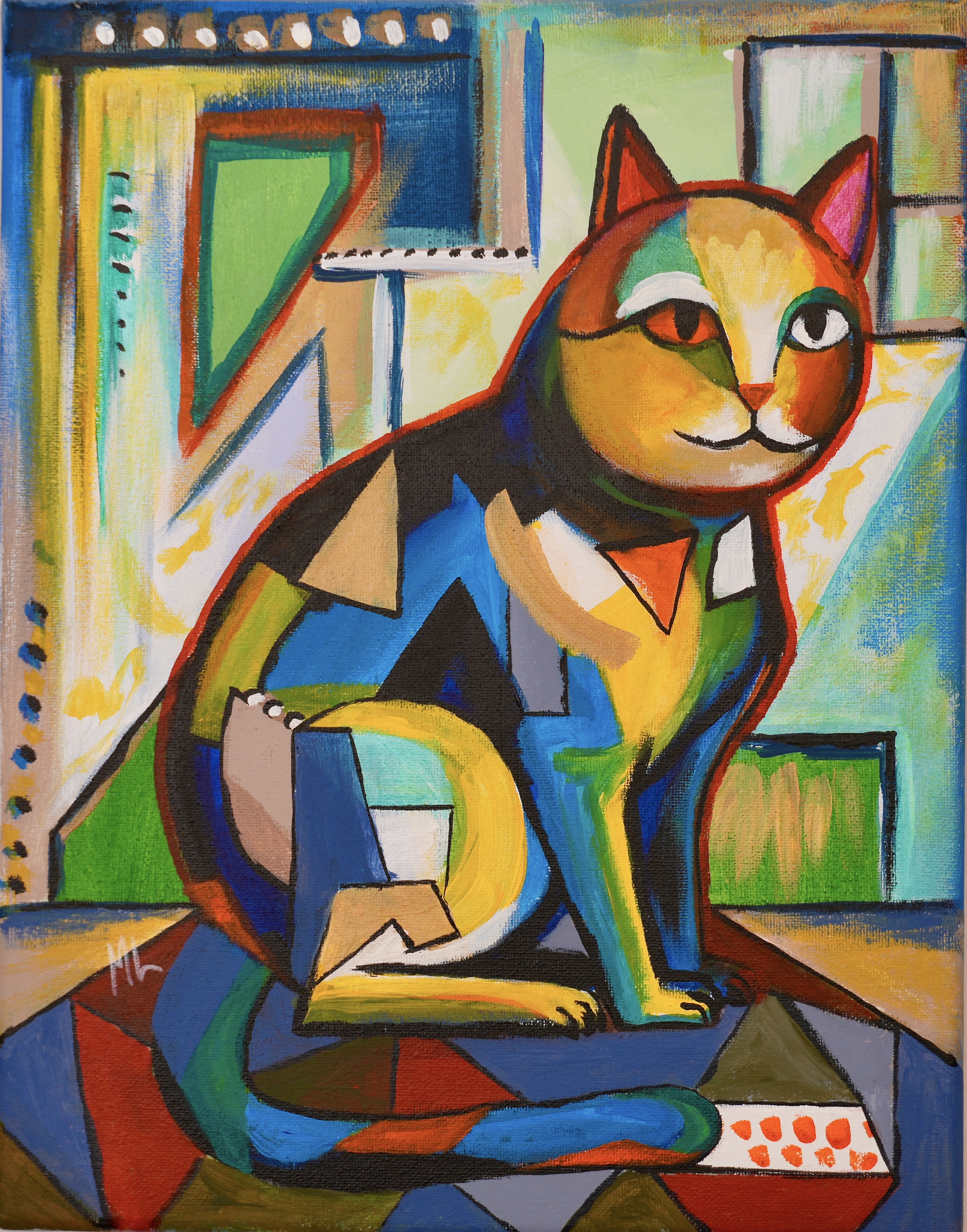 Abstract Original 11 x 14 Acrylic Cat Painting