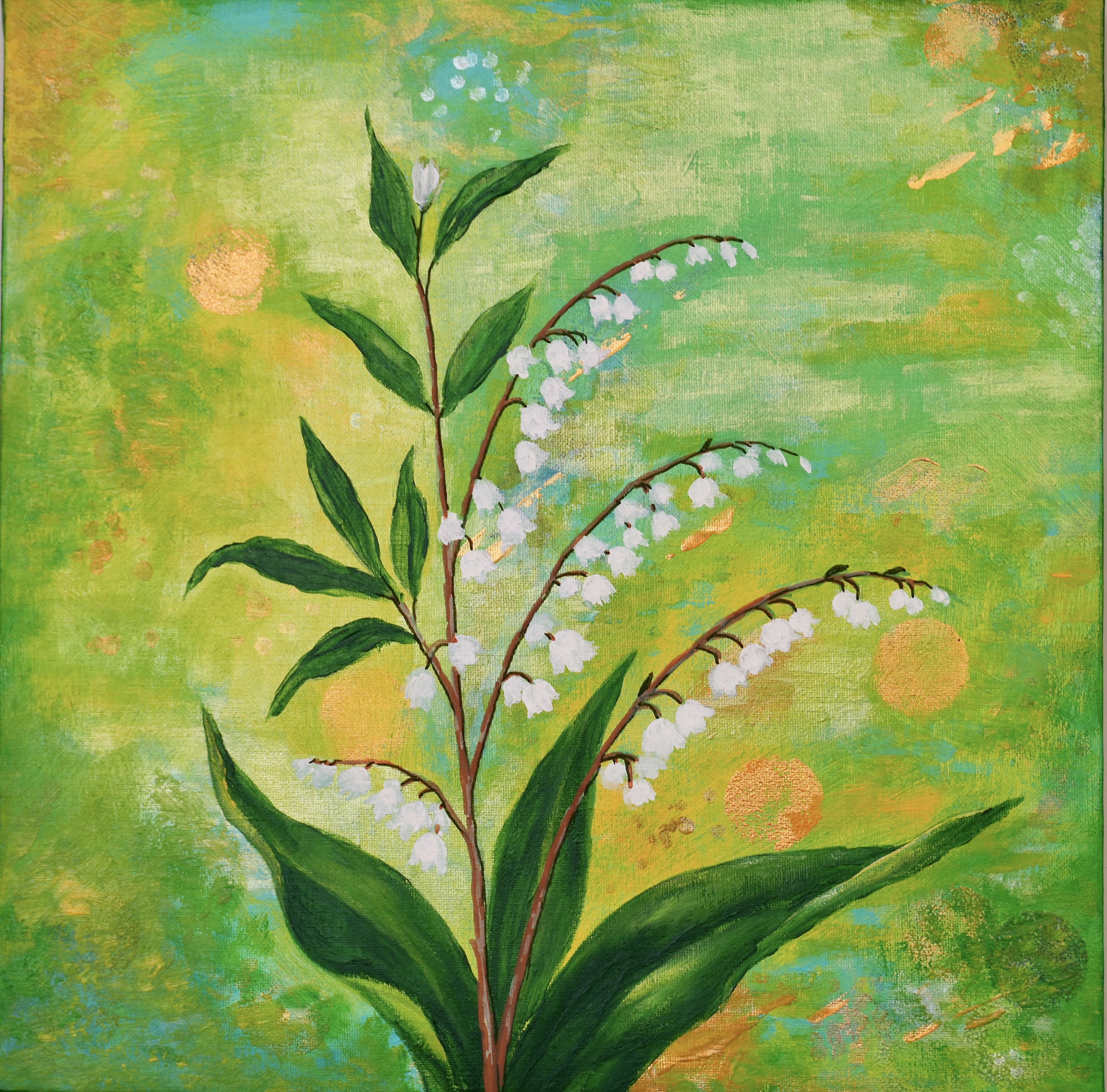 Lily of the Valley Botanical 12 x 12 Original Acrylic Painting