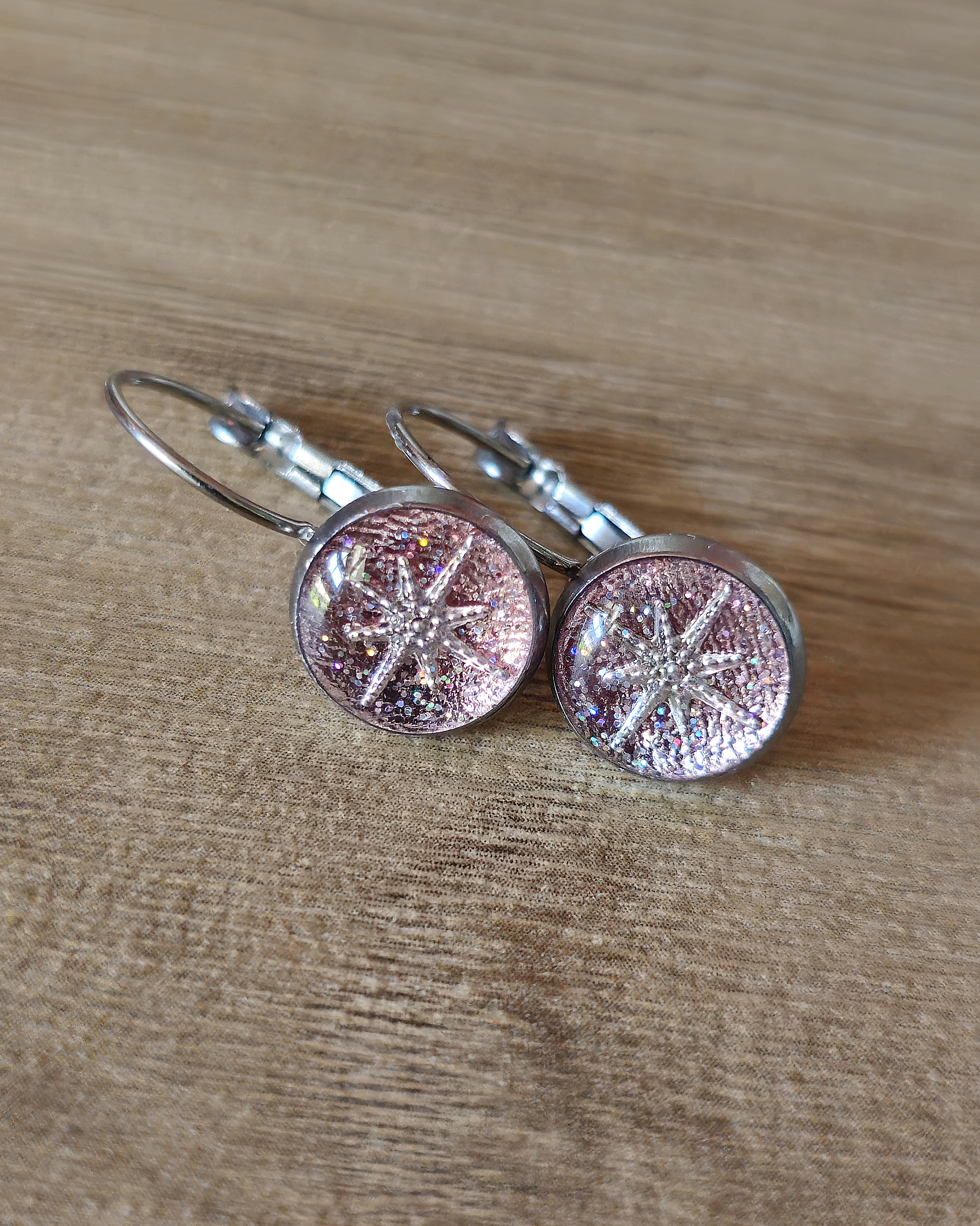 Boucles roses "Flocon de neige"