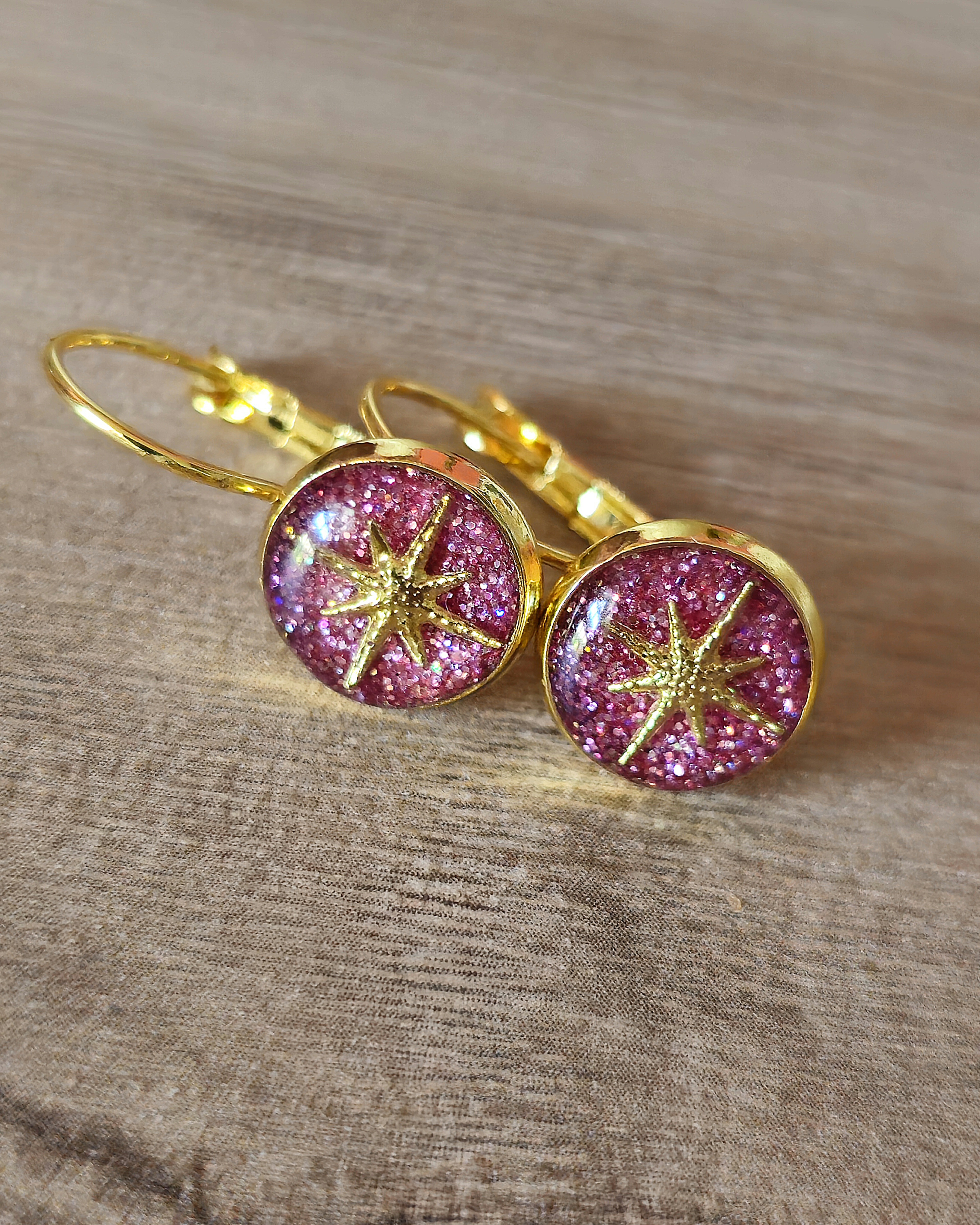 Boucles roses "Flocon de neige"