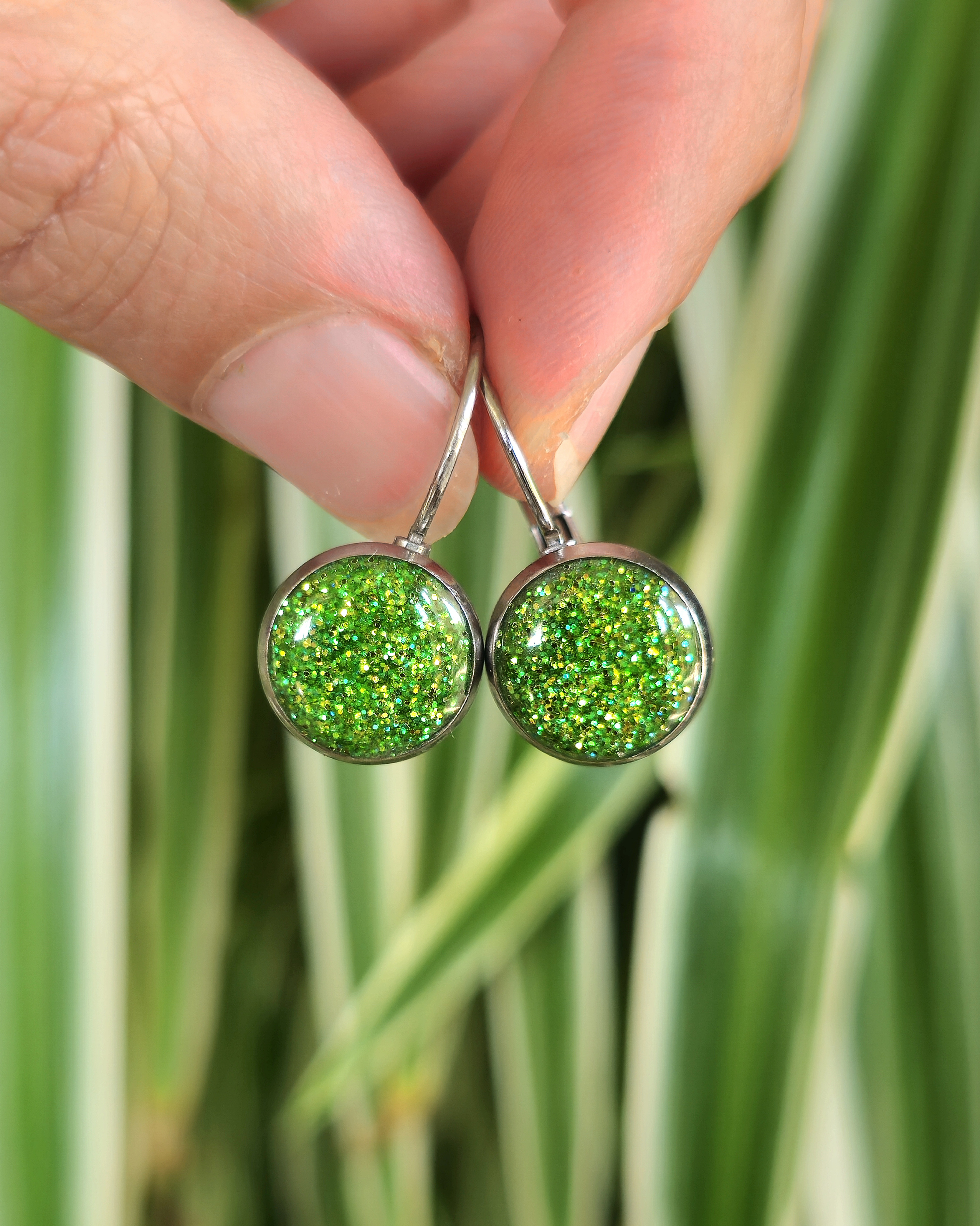 Boucles vertes "Paillettes"