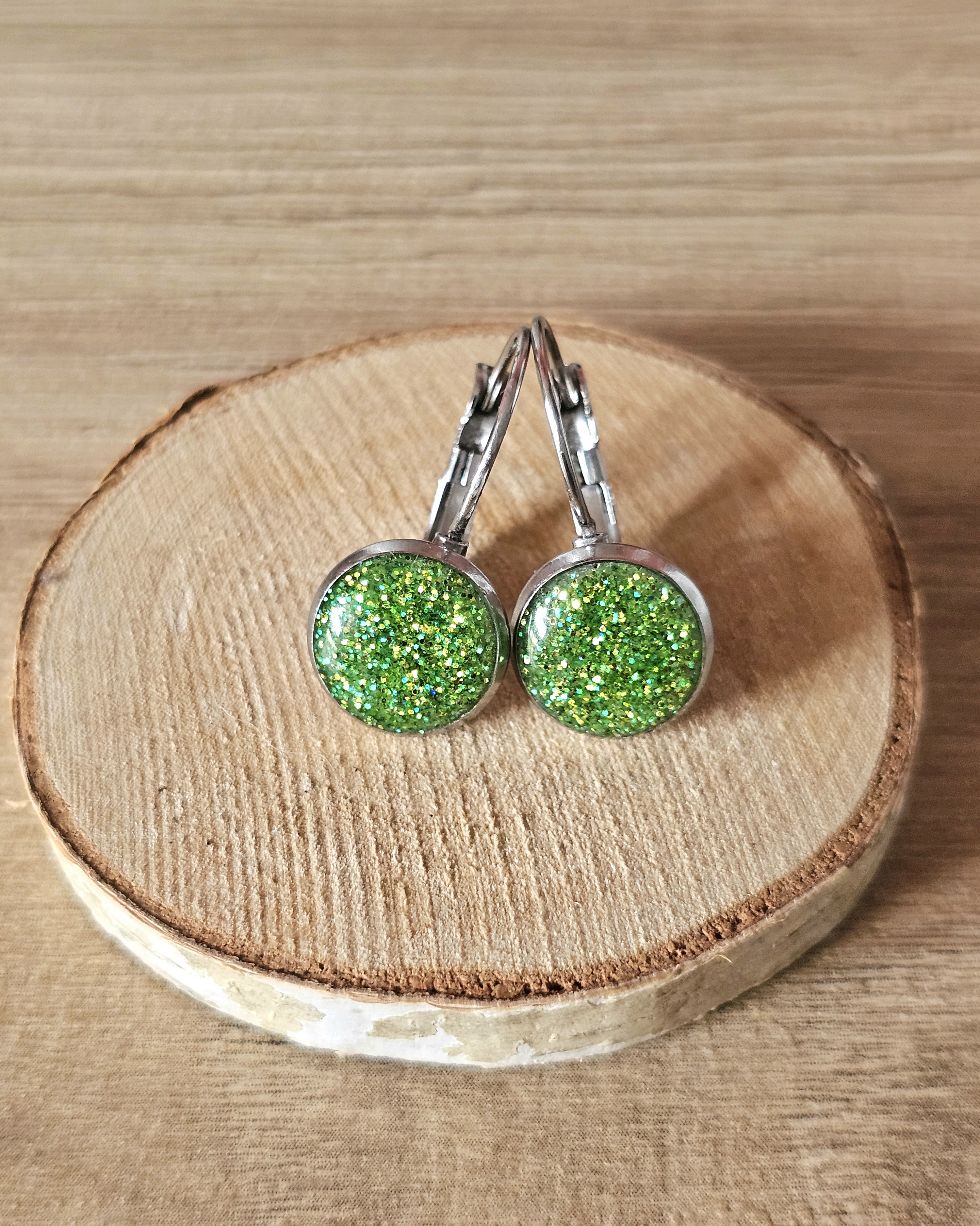 Boucles vertes "Paillettes"