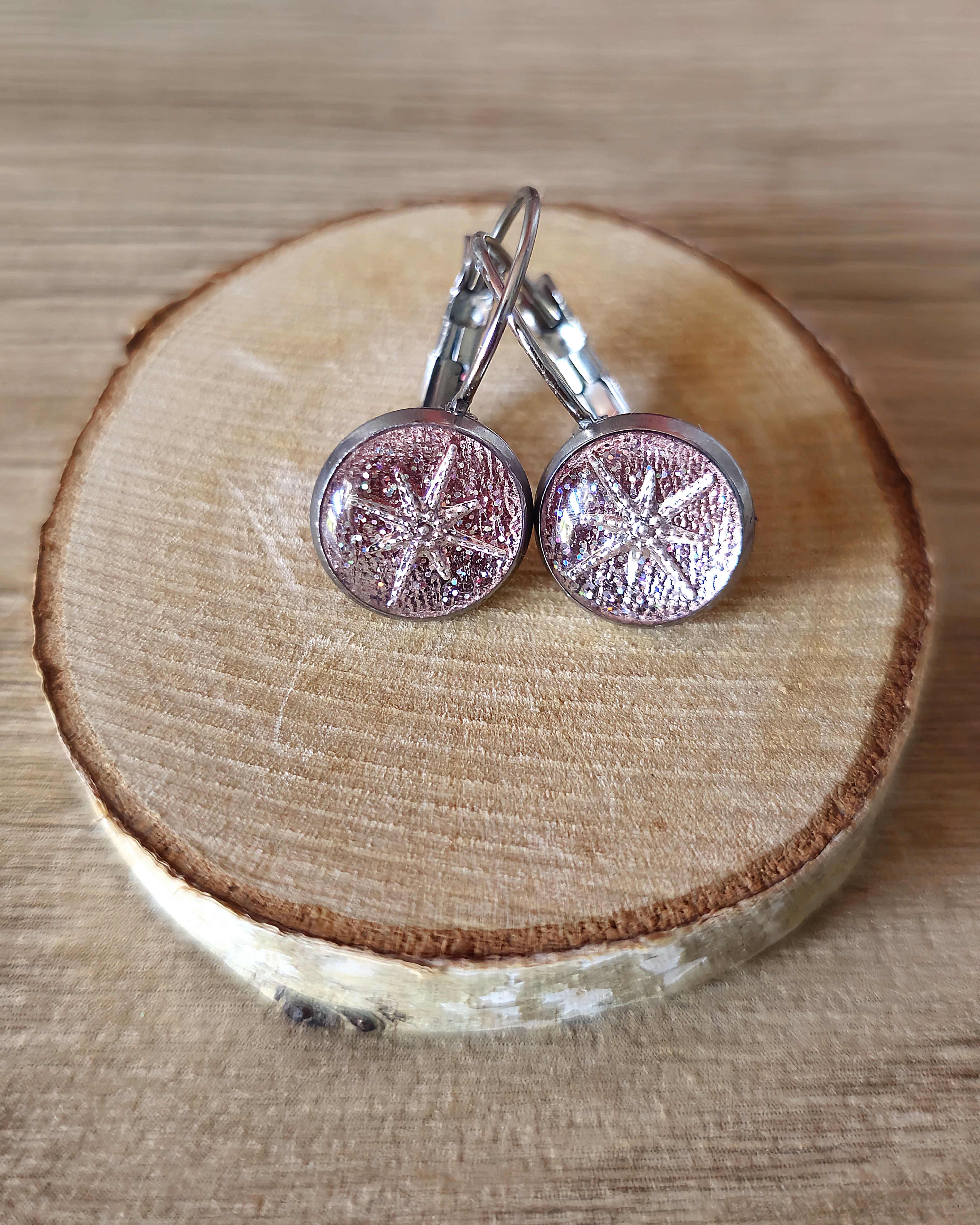 Boucles roses "Flocon de neige"