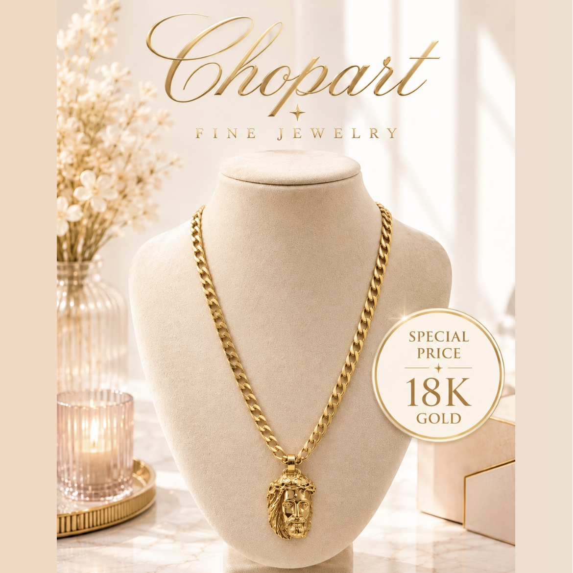 Cadena & Cristo de Oro 18K Italy 