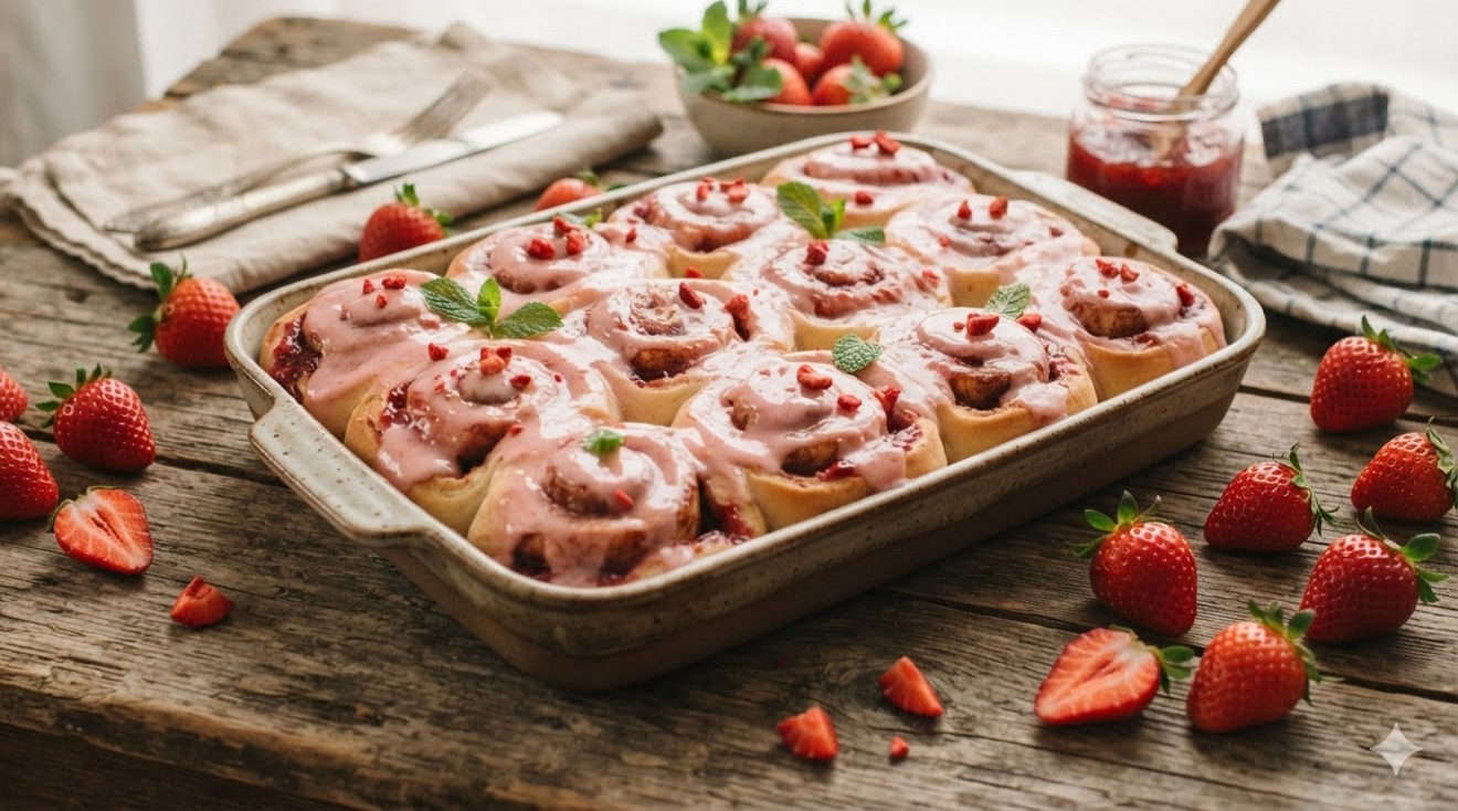 Strawberry Glazed Cinnamon Rolls