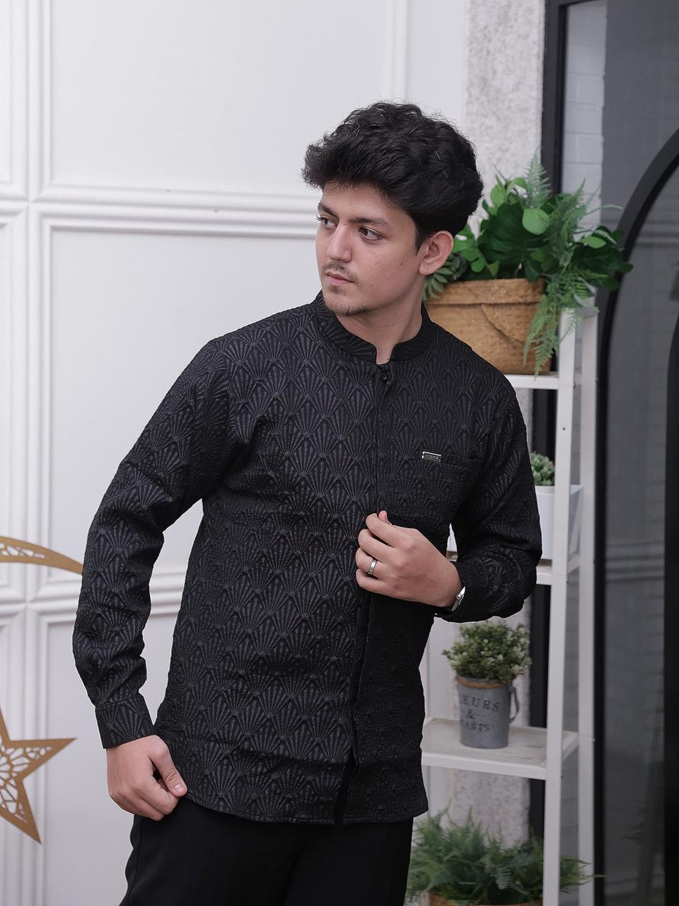 RIDTH - Kemeja Koko Jaguard Pria Muslim Lengan Panjang Slimfit Limited | Elmaar Series