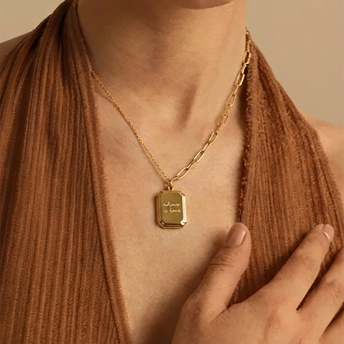 Gold Plated Square Pendant Necklace