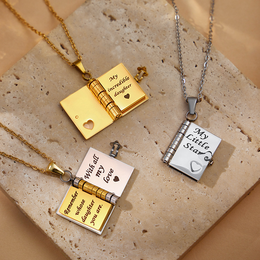 Stainless Steel Gold Plated Book Locket Necklace