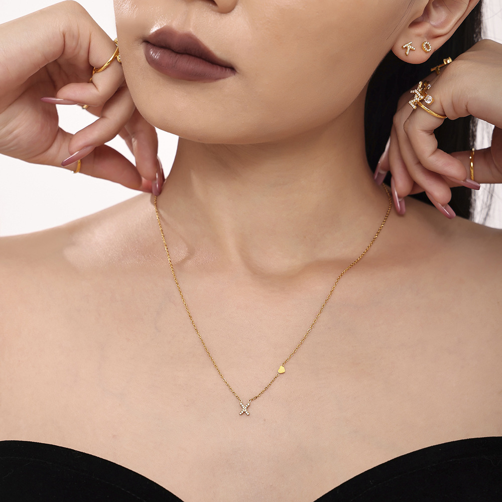 Titanium Steel 26 Letters Zircon Necklace