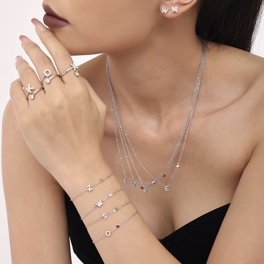 Titanium Steel 26 Letters Zircon Necklace