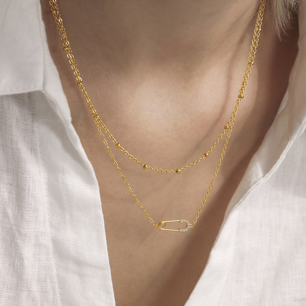 Gold Stainless Steel Pin Necklace