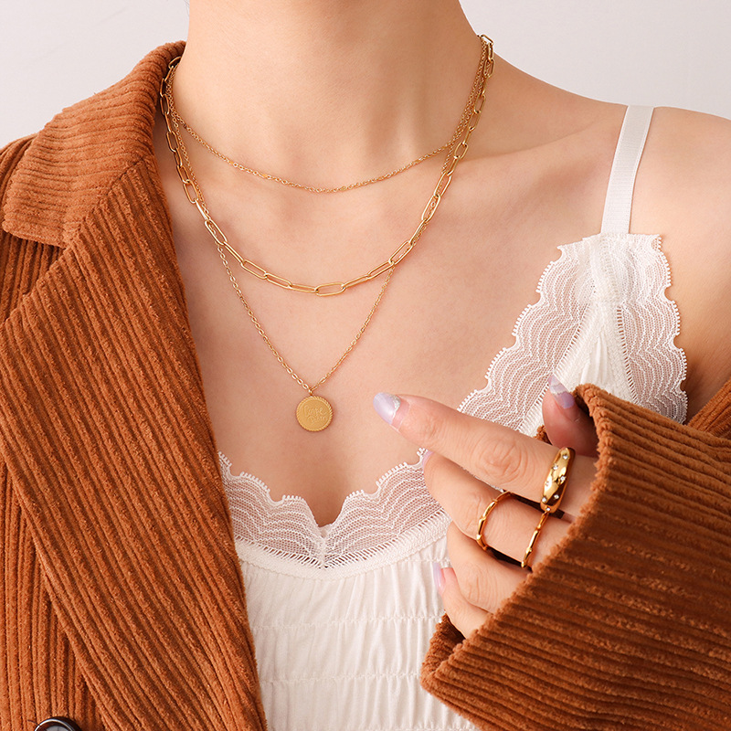 Titanium Steel Chain Layered Pendant Necklace