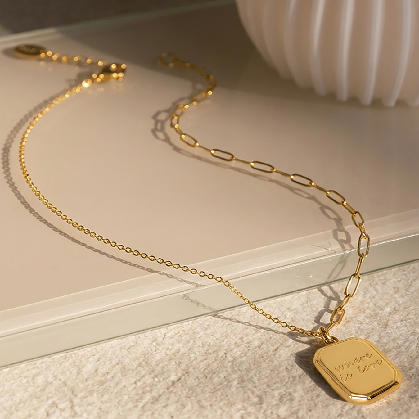 Gold Plated Square Pendant Necklace