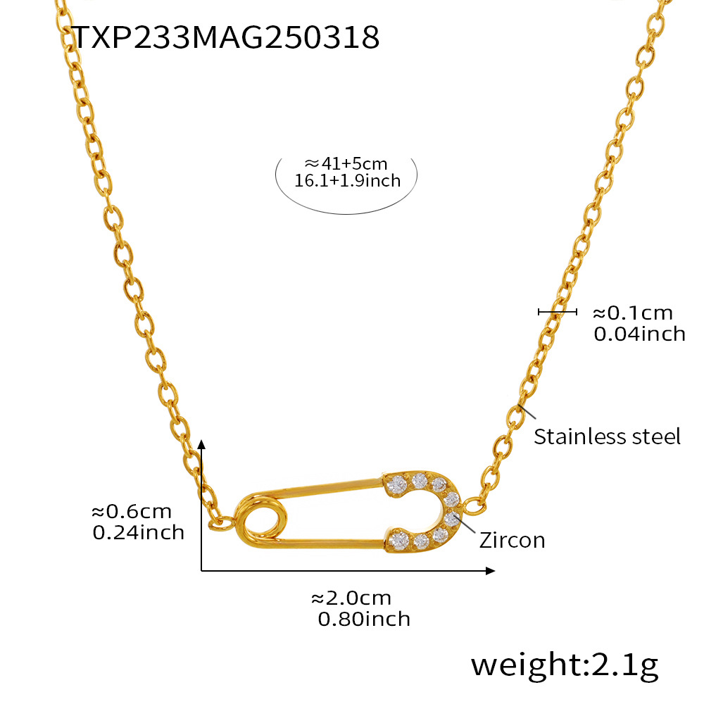 Gold Stainless Steel Pin Necklace