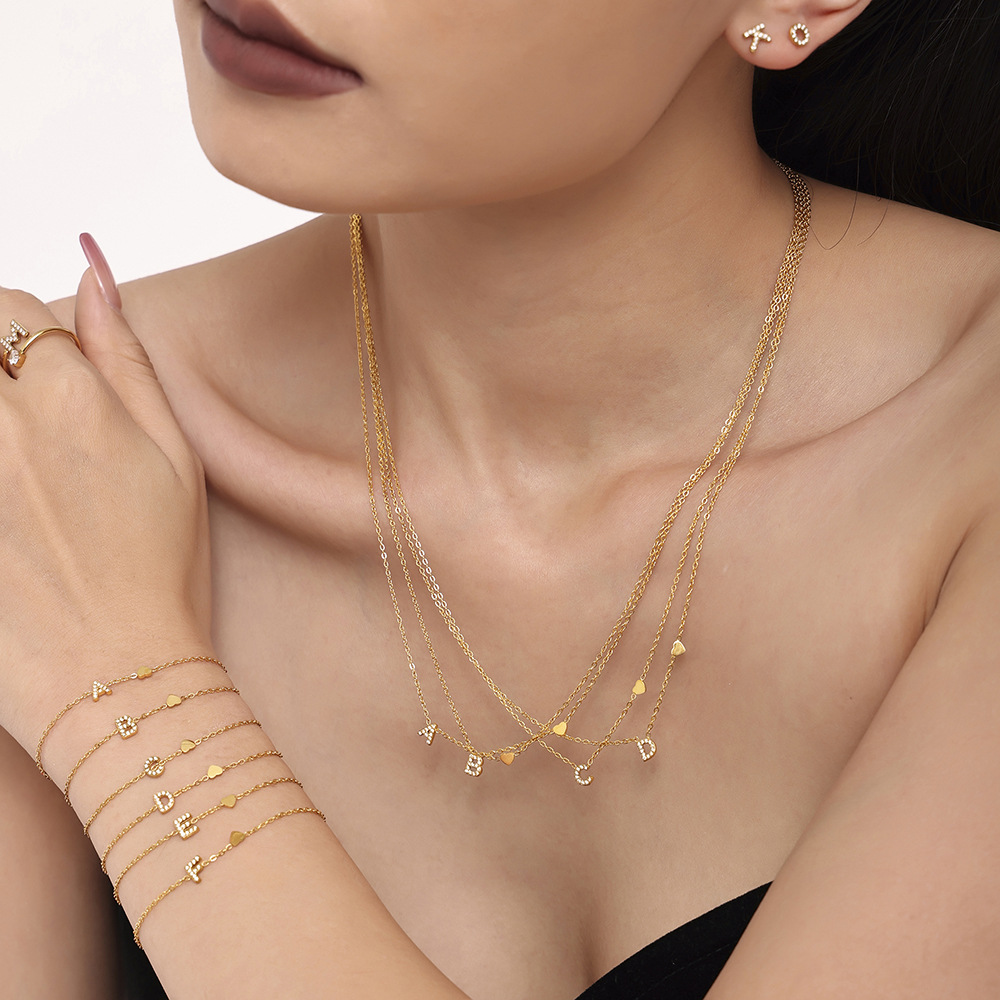 Titanium Steel 26 Letters Zircon Necklace