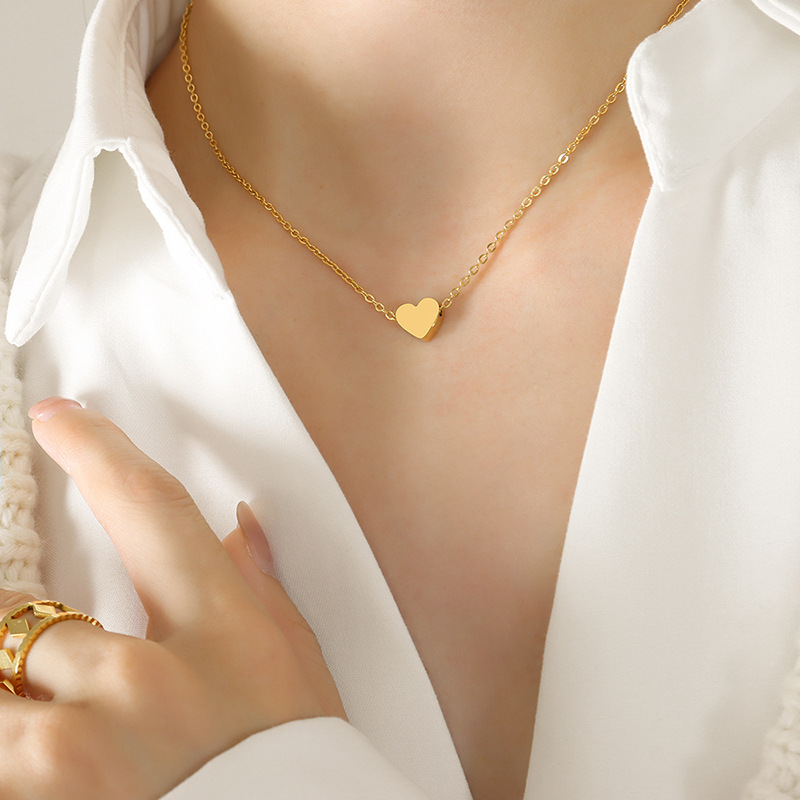 Stainless Steel Gold Plated Heart Pendant Necklace