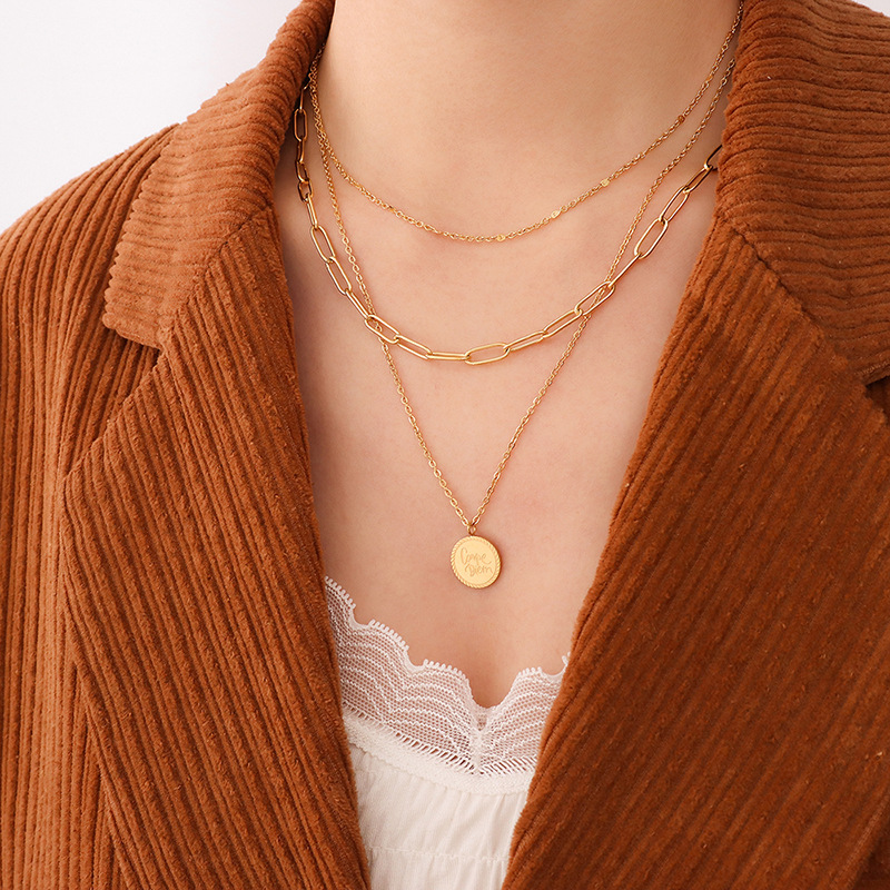 Titanium Steel Chain Layered Pendant Necklace