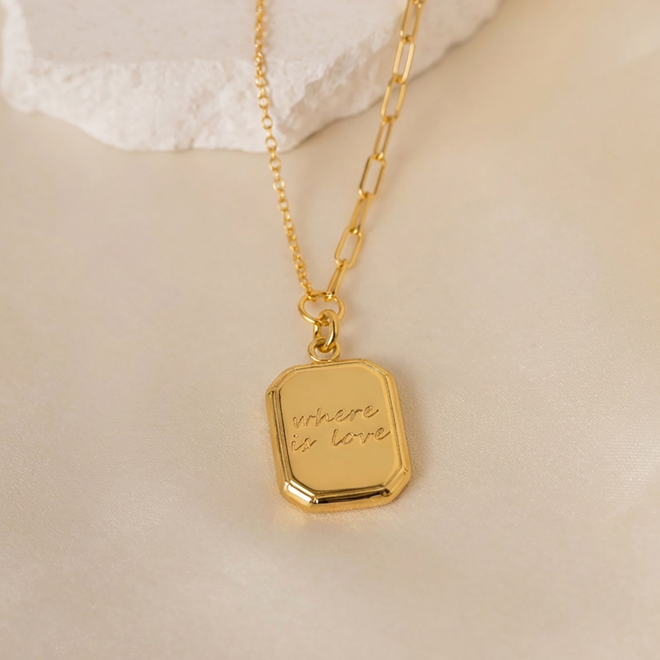 Gold Plated Square Pendant Necklace