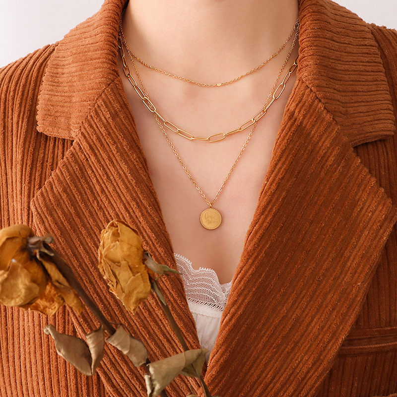 Titanium Steel Chain Layered Pendant Necklace