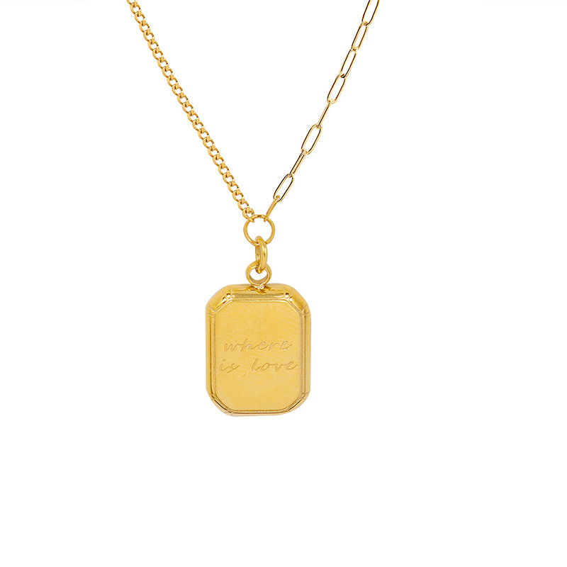 Gold Plated Square Pendant Necklace
