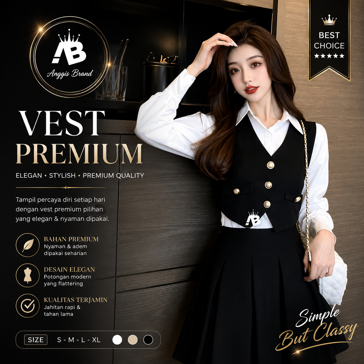 Vest Karren Drill Wanita Korean Style Tank, Bahan Amerikan Drill