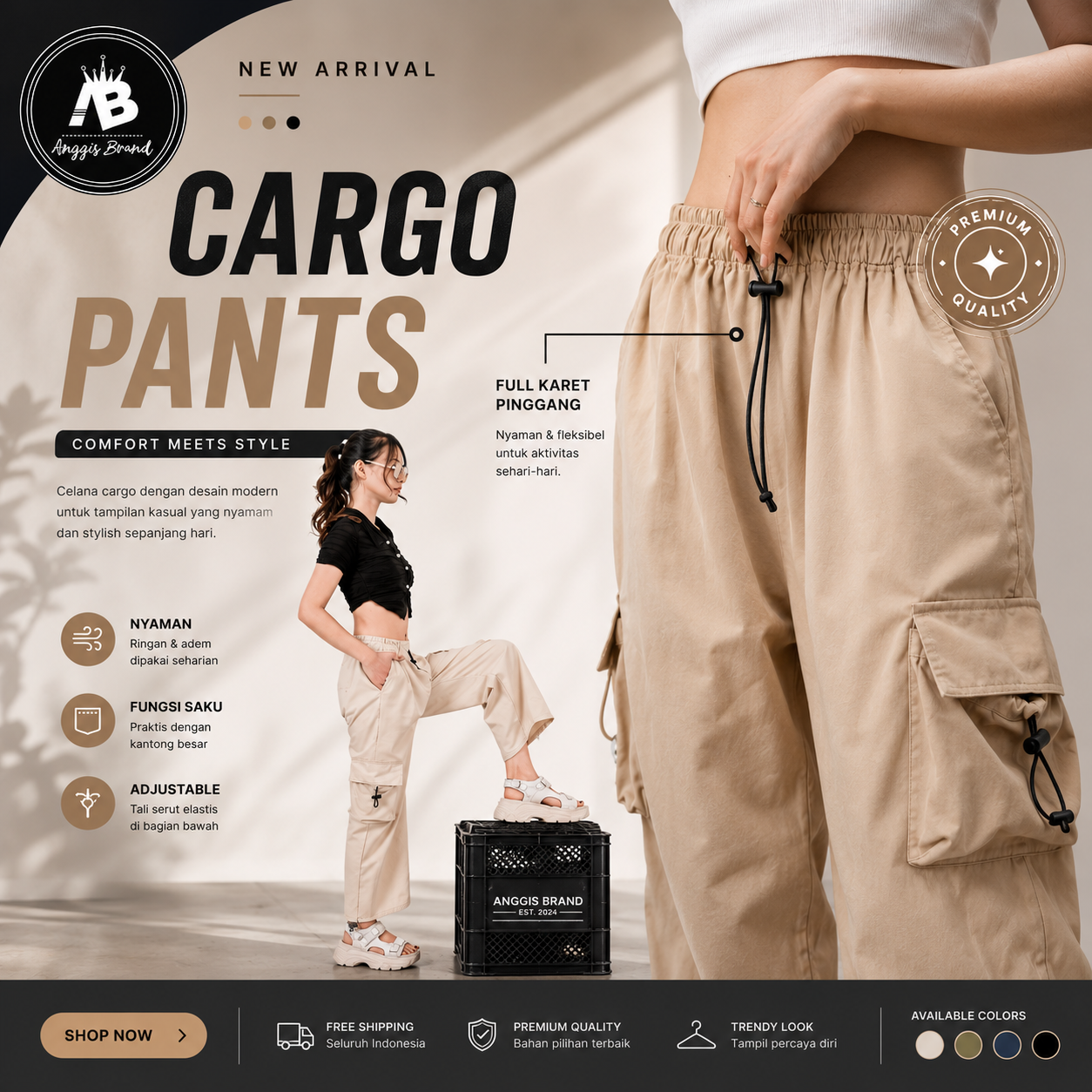 Celana Cargo Pants Serut Wanita Polos Basic Ootd Korean Style Premium
