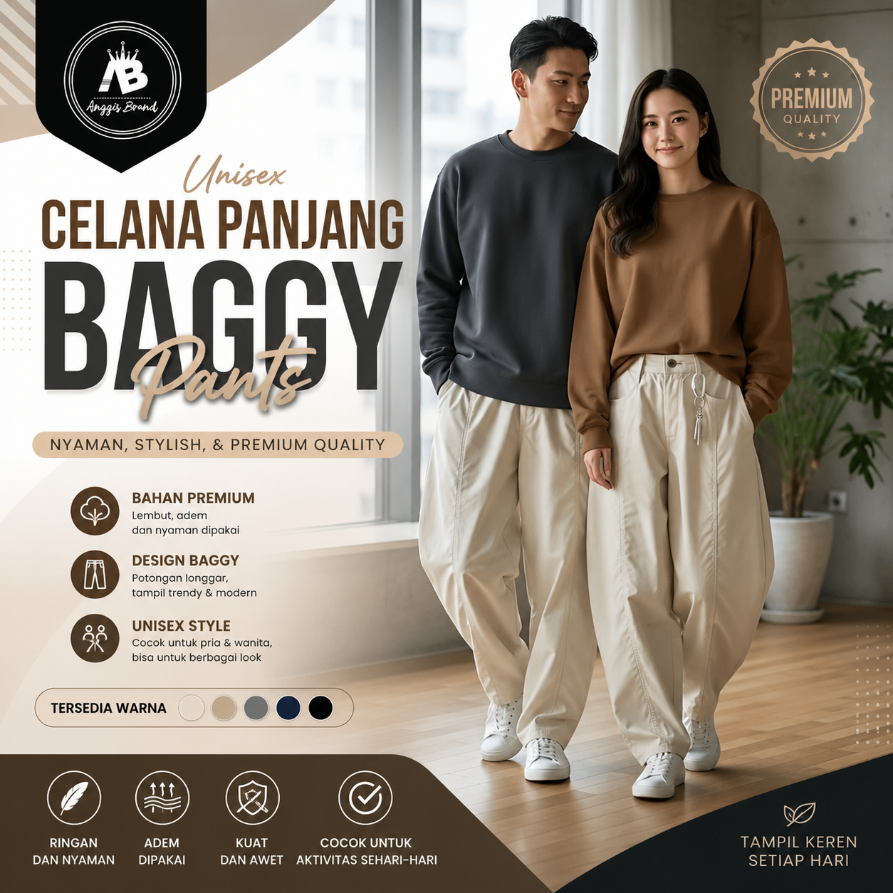 Unisex Celana Panjang  Baggy Fit Barrel Pants Celana Panjang Loose Pants