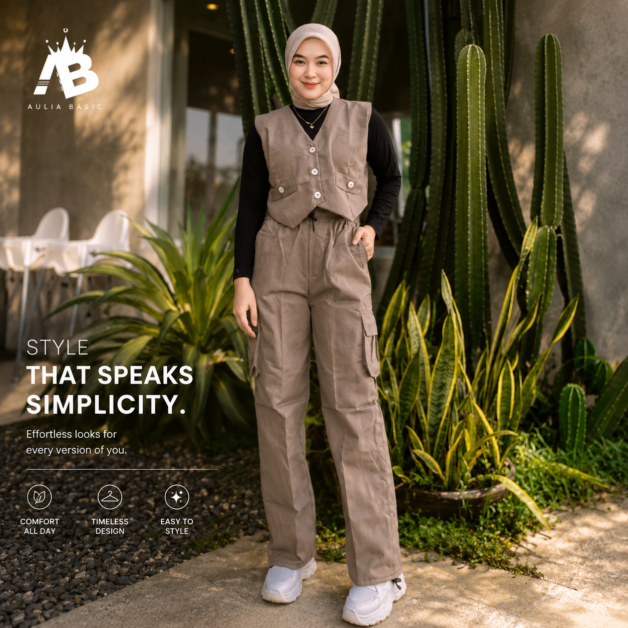 One set Vest & Cargo Pants Serut Setelan Wanita Kain Katun Drill Premium Korean Style